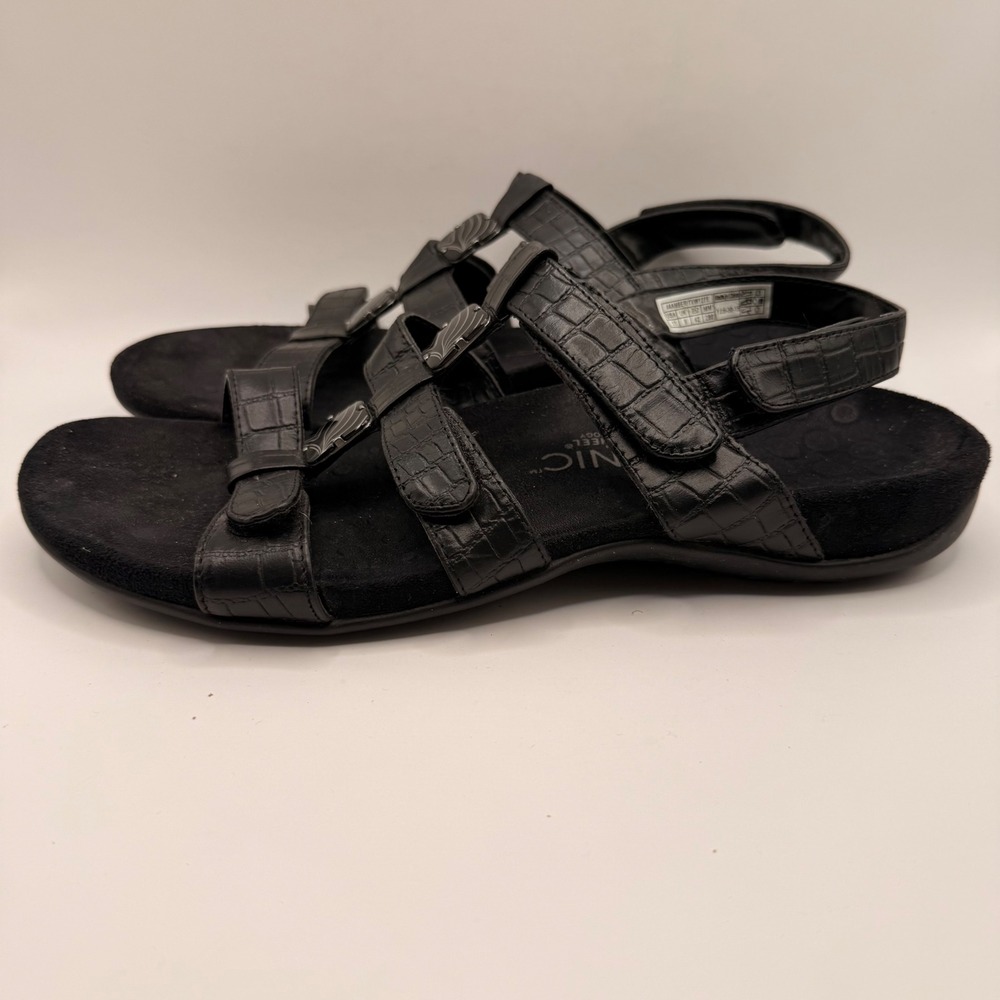 Vionic Amber Black Crocodile Embossed Adjustable Slingback‎ Sandals Womens 11